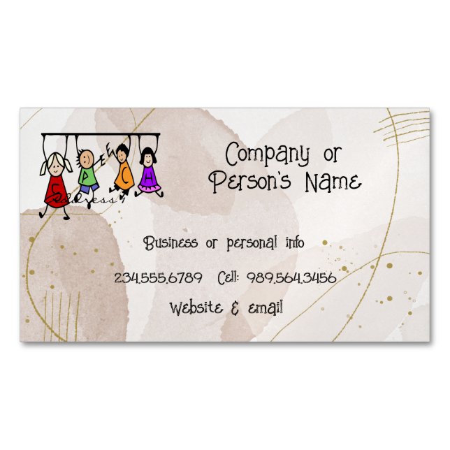 Cute Kids Cartoon Holding Speech Words   Magnetic Business Card (Front)