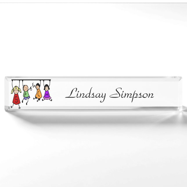 Cute Kids Cartoon Holding Speech Words Nameplate (Front)