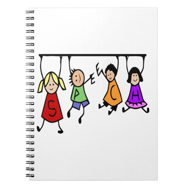 Cute Kids Cartoon Holding Speech Words Notebook (Front)