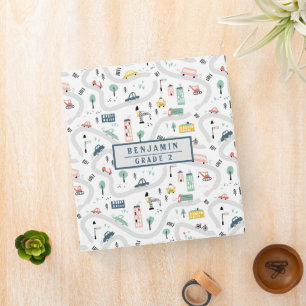 Cute Kids Cartoon Roads Cars City Town Pattern Binder