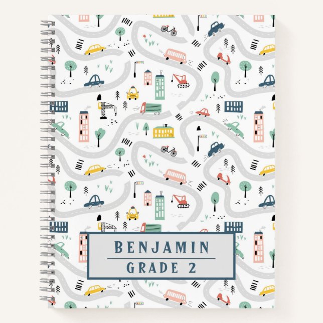 Cute Kids Cartoon Roads Cars Hand Drawn Pattern Notebook (Front)