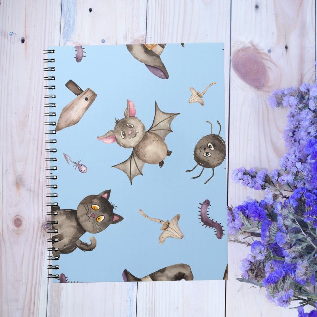 Cute Kids Cat Bat Spider Halloween Pattern Notebook (Creator Uploaded)