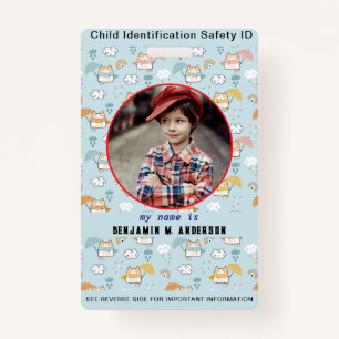 Cute Kid's Cat Colourful Custom Photo Child ID Badge