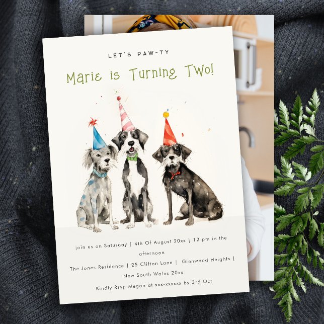 Cute Kids Chic Pawty Dog Birthday Party Photo Invitation (Creator Uploaded)