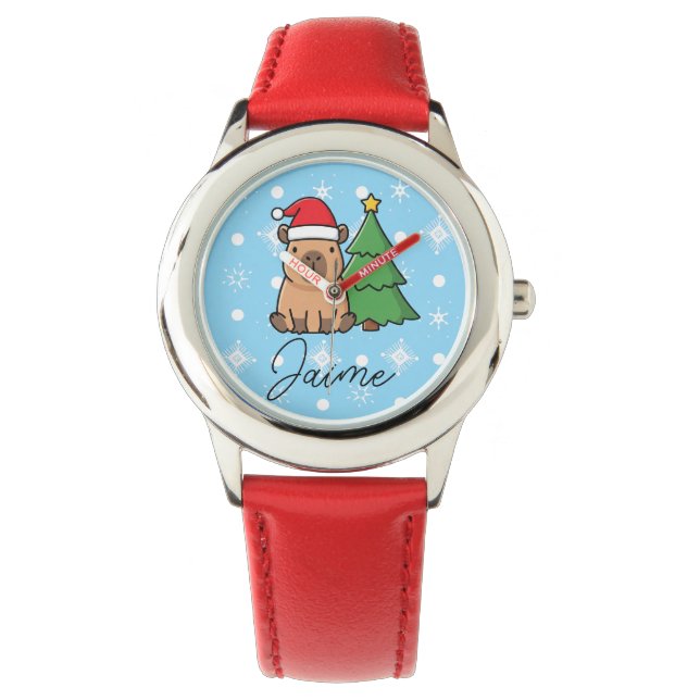 Cute Kids Christmas Capy Blue Red Watch (Front)