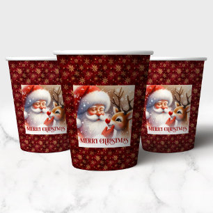 Cute Kids Christmas Cups Santa Claus Reindeer