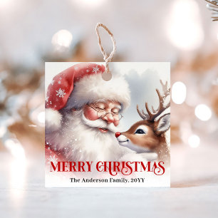 Cute Kids Christmas Gift Tags Santa Claus Rudolph