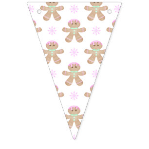 Cute Kids Christmas Gingerbread Cookie Pattern Bunting Flags