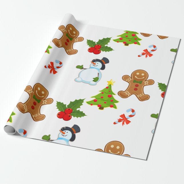 Cute Kids Christmas Holiday Wrapping Paper (Unrolled)