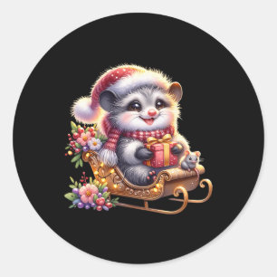 Cute Kids Christmas Possum Graphic Clothing For Gi Classic Round Sticker