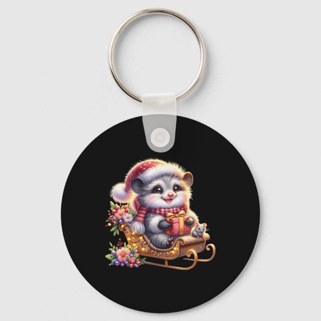 Cute Kids Christmas Possum Graphic Clothing For Gi Keychain (Front)