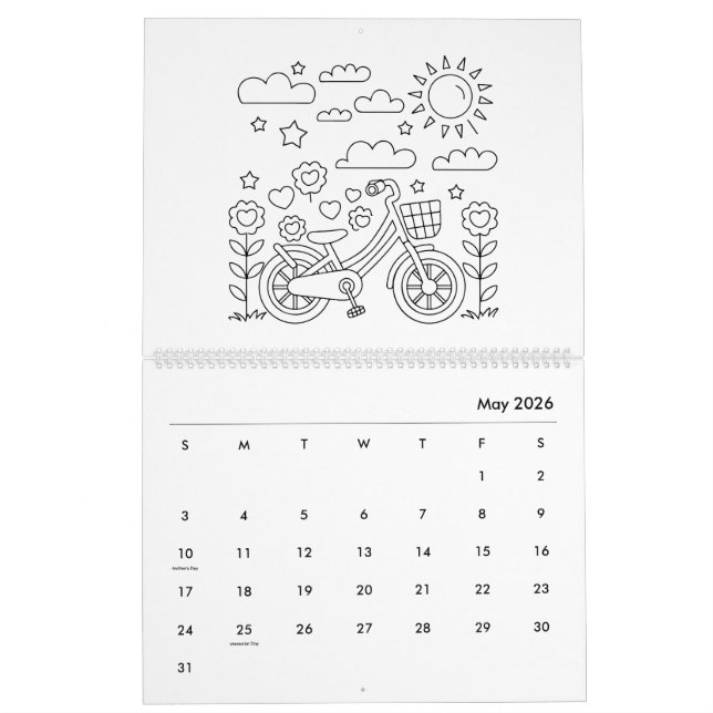 Cute Kids Colouring Book Calendar (May 2026)