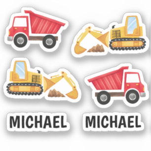 Cute Kids Construction Vehicles Personalized Name 