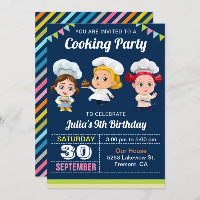 Cute Kids Cooking Baking Birthday Party Invitation (Front/Back)