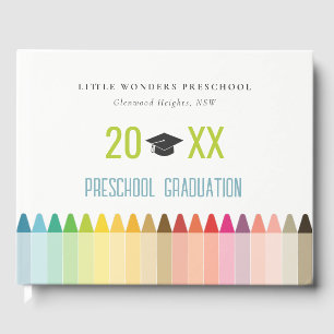 Cute Kids Crayon Fun Rainbow Preschool Graduation Guest Book