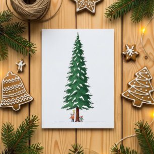 Cute Kids Decorating Big Snowy Christmas Tree Card
