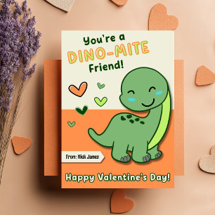 Cute Kids Dino Mite Friend Valentine's Day Holiday Card