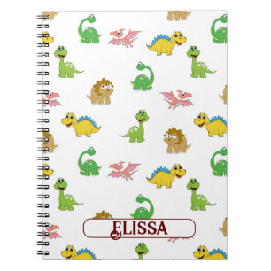 Cute Kids Dinosaur Animal Pattern Watercolor Name Notebook