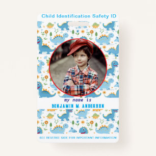 Cute Kid's Dinosaur Colourful Custom Photo Child I Badge