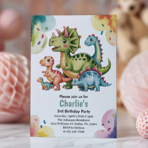 Cute Kids Dinosaur Theme 3rd Birthday Party Invitation