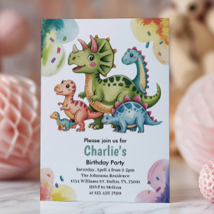 Cute Kids Dinosaur Theme Birthday Party Invitation
