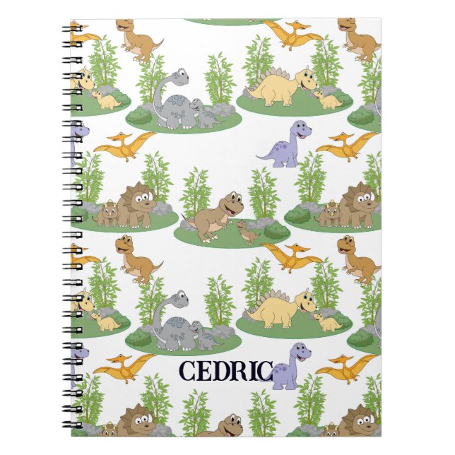 Cute Kids' Dinosaur Tree Pattern Custom Name Notebook (Front)