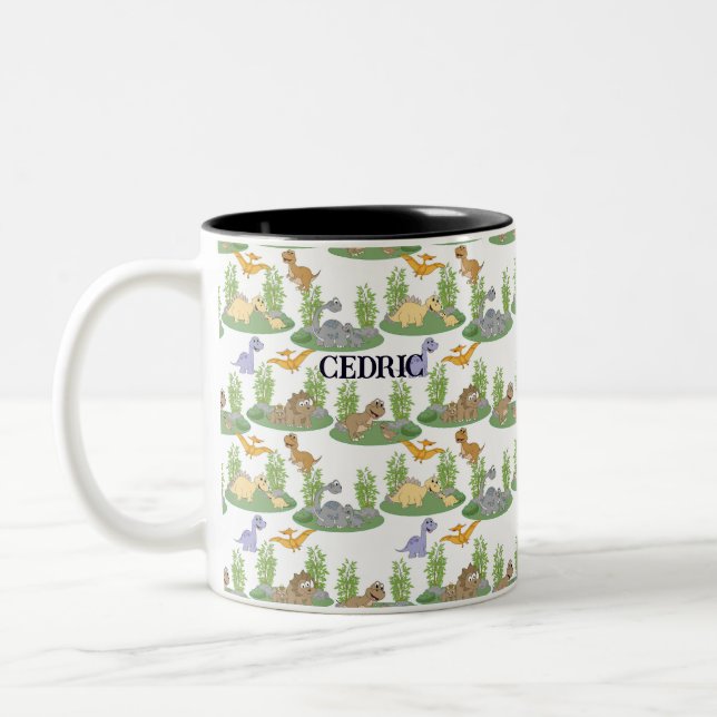 Cute Kids' Dinosaur Tree Pattern Personalized Two-Tone Coffee Mug (Left)