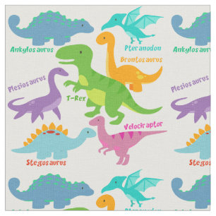 Cute Kids Dinosaurs And Names Fabric