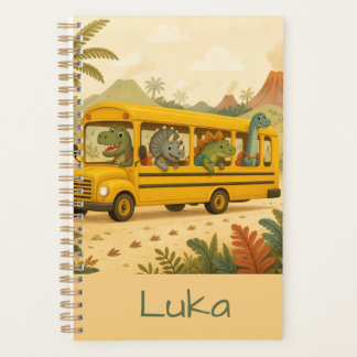Cute Kids Dinosaurs School Bus Personalized Planner