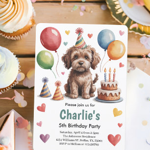 Cute Kids Dog 5th Birthday Party Invitation