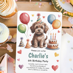 Cute Kids Dog 6th Birthday Party Invitation