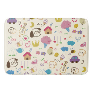 Cute Kids Doodle Pattern Bath Mat