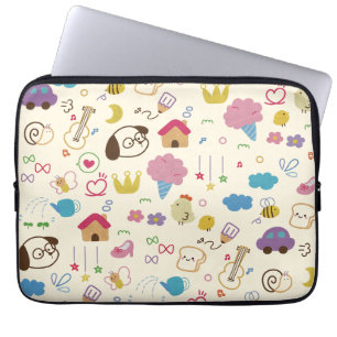 Cute Kids Doodle Pattern Laptop Sleeve