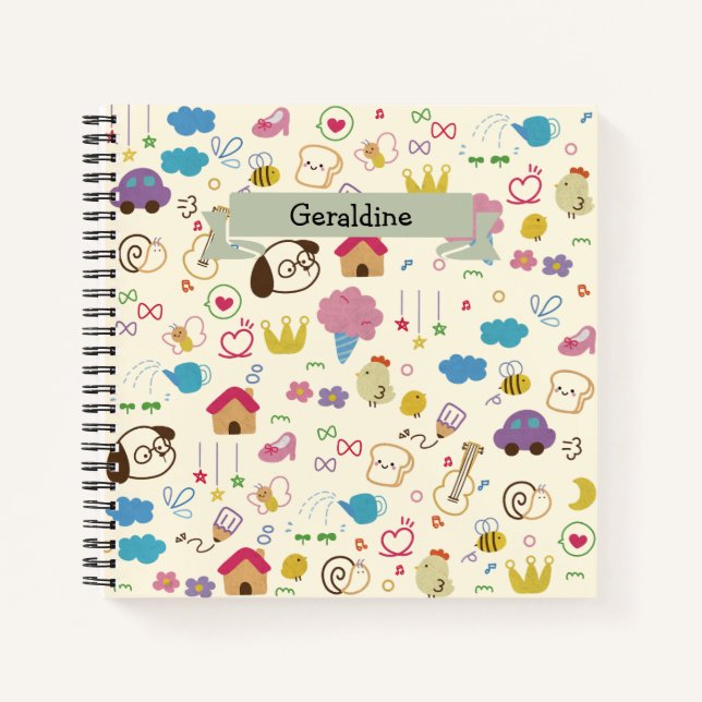 Cute Kids Doodle Pattern Notebook (Front)