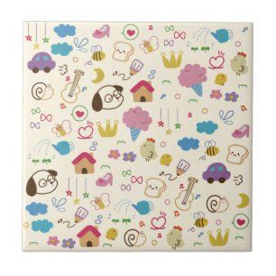 Cute Kids Doodle Pattern Tile