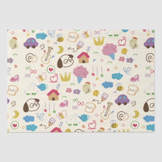 Cute Kids Doodle Pattern Tissue Paper (Front)
