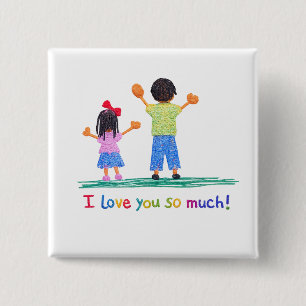 Cute Kids Drawing I Love You So Much Colourful 2 Inch Square Button