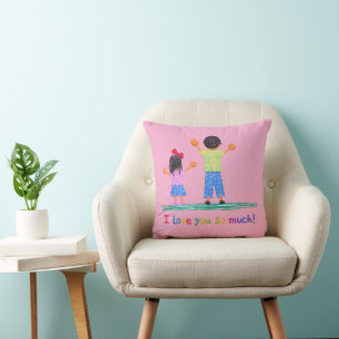 Cute Kids Drawing I Love You So Much Colourful  Throw Pillow