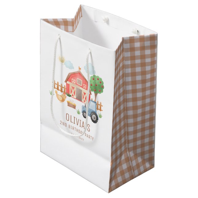 Cute Kids Farm Animals Birthday Party Medium Gift Bag (Front Angled)