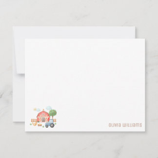 Cute Kids Farm Animals Flat Note Card