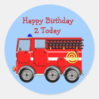 Cute Kids Fire Engine Sticker/Label Cupcake Topper