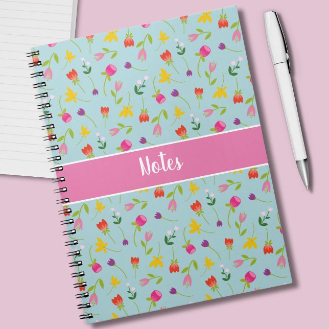 Cute Kids Floral 'Notes' Personalised Notebook (Wildflower floral notebook)