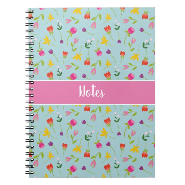 Cute Kids Floral 'Notes' Personalised Notebook (Front)