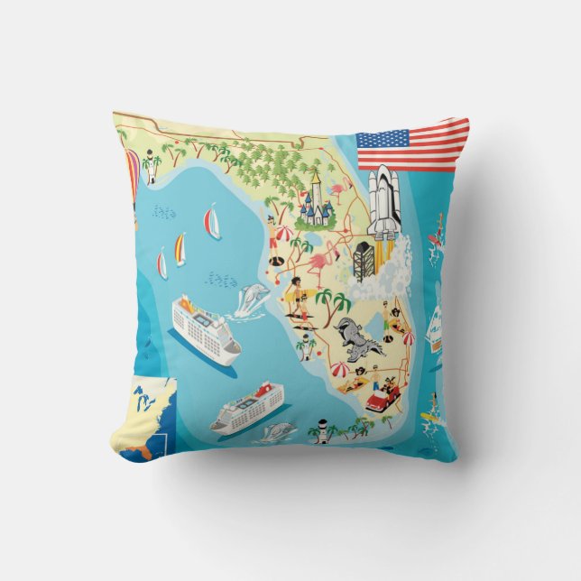 Cute Kids Florida Map Throw Pillow (Front)