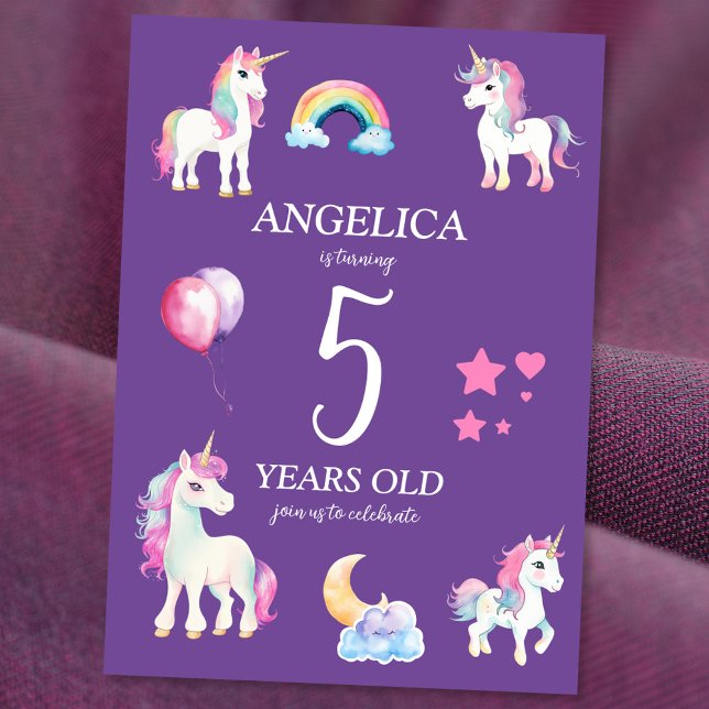 Cute Kids Girly Unicorn Birthday Invitation (Creator Uploaded)