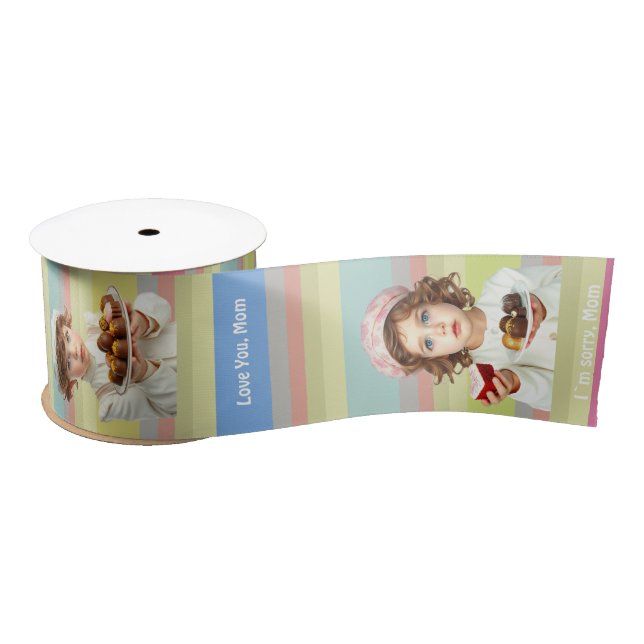 Cute kids gourmet chocolates striped custom text satin ribbon (Spool)