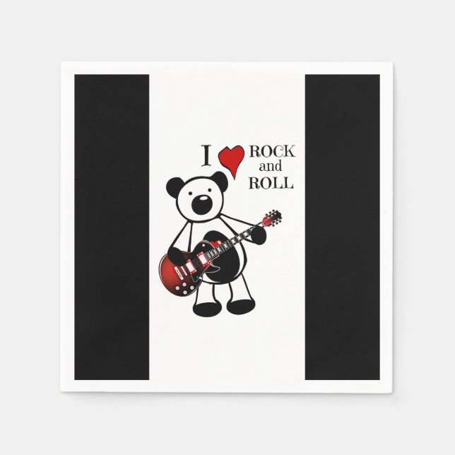 Cute Kids Guitar Rock and Roll Teddy Music Party Napkin (Front)