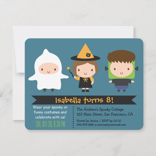 Cute Kids Halloween Birthday Party Invitations (Front)