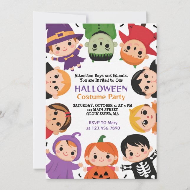 Cute Kids Halloween Costume Party Invitation  (Front)