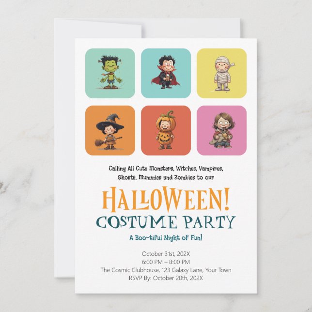Cute Kids Halloween Costume Party | Modern Block Invitation (Front)